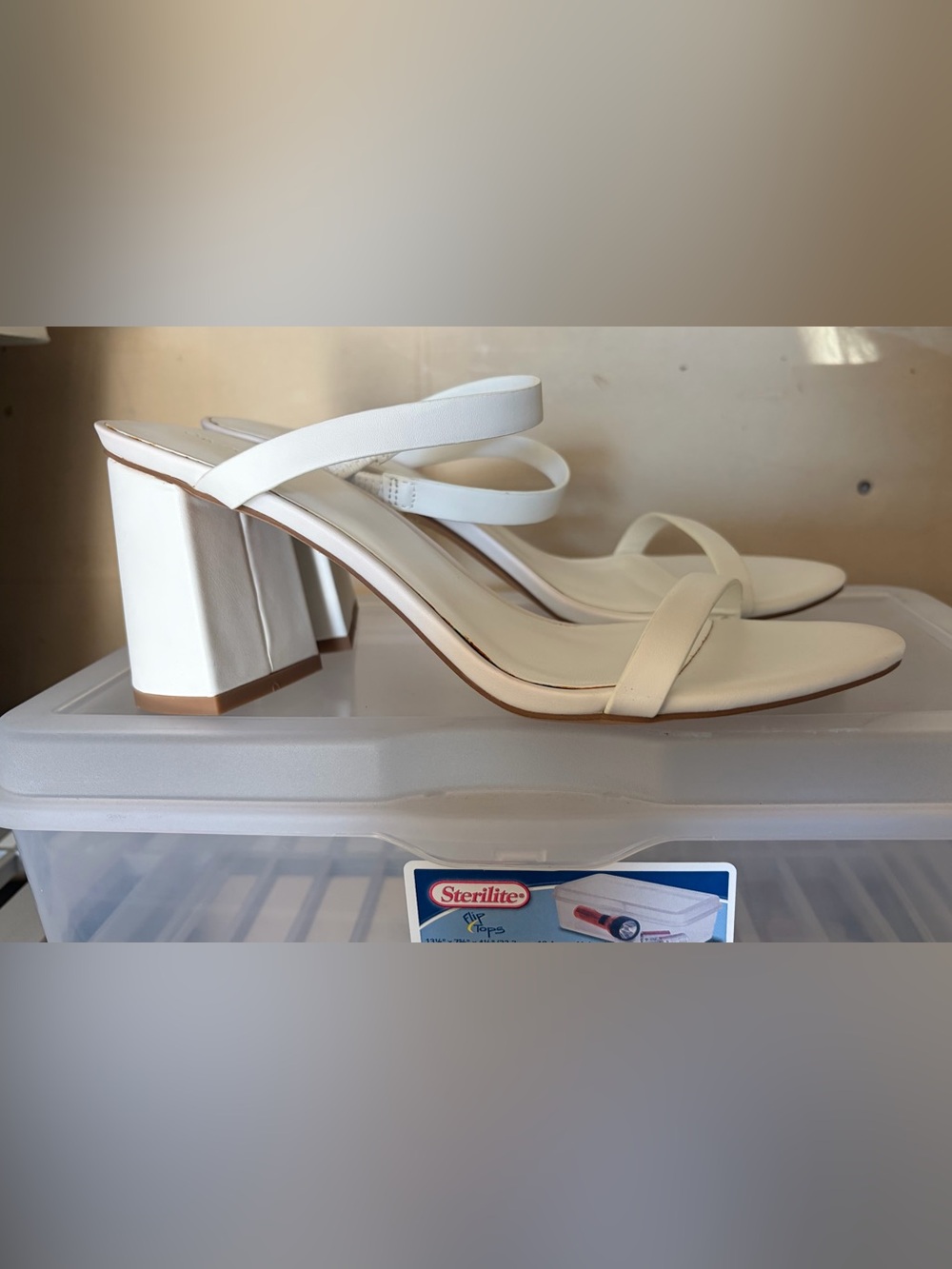 OAK + FORT White Minimal Double-Strap Block Heel Sandals